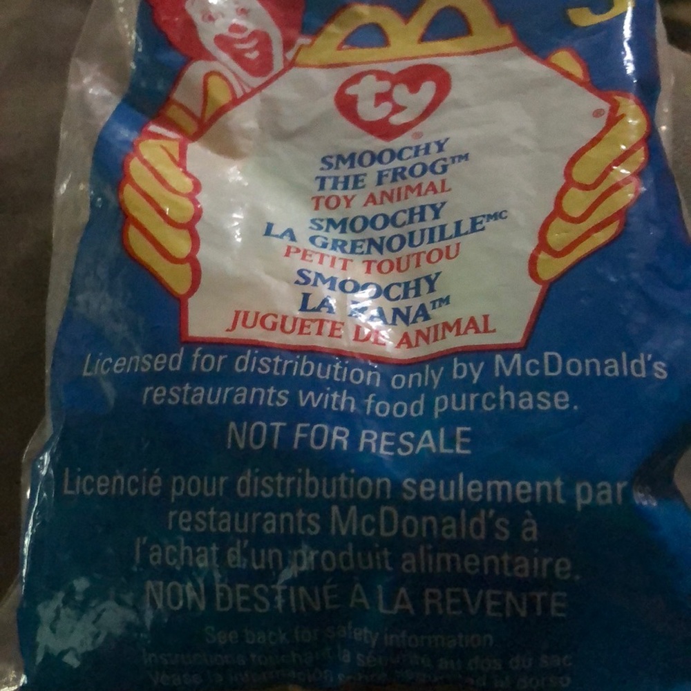 Ty McDonald’s Smoochy the frog TY Beanie baby # 3. Still in original bag .